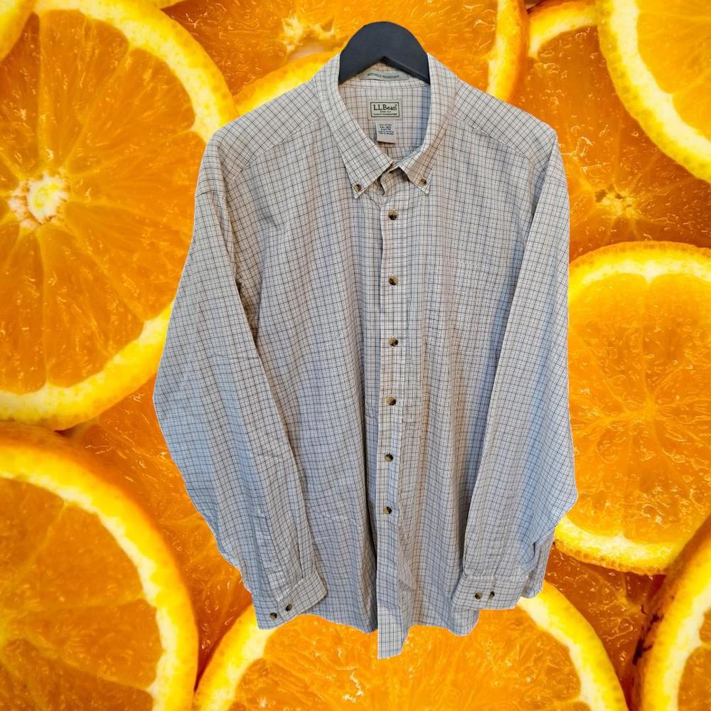 L.L. Bean Wrinkle Resistant Green Orange White Button Up Shirt Size XXL